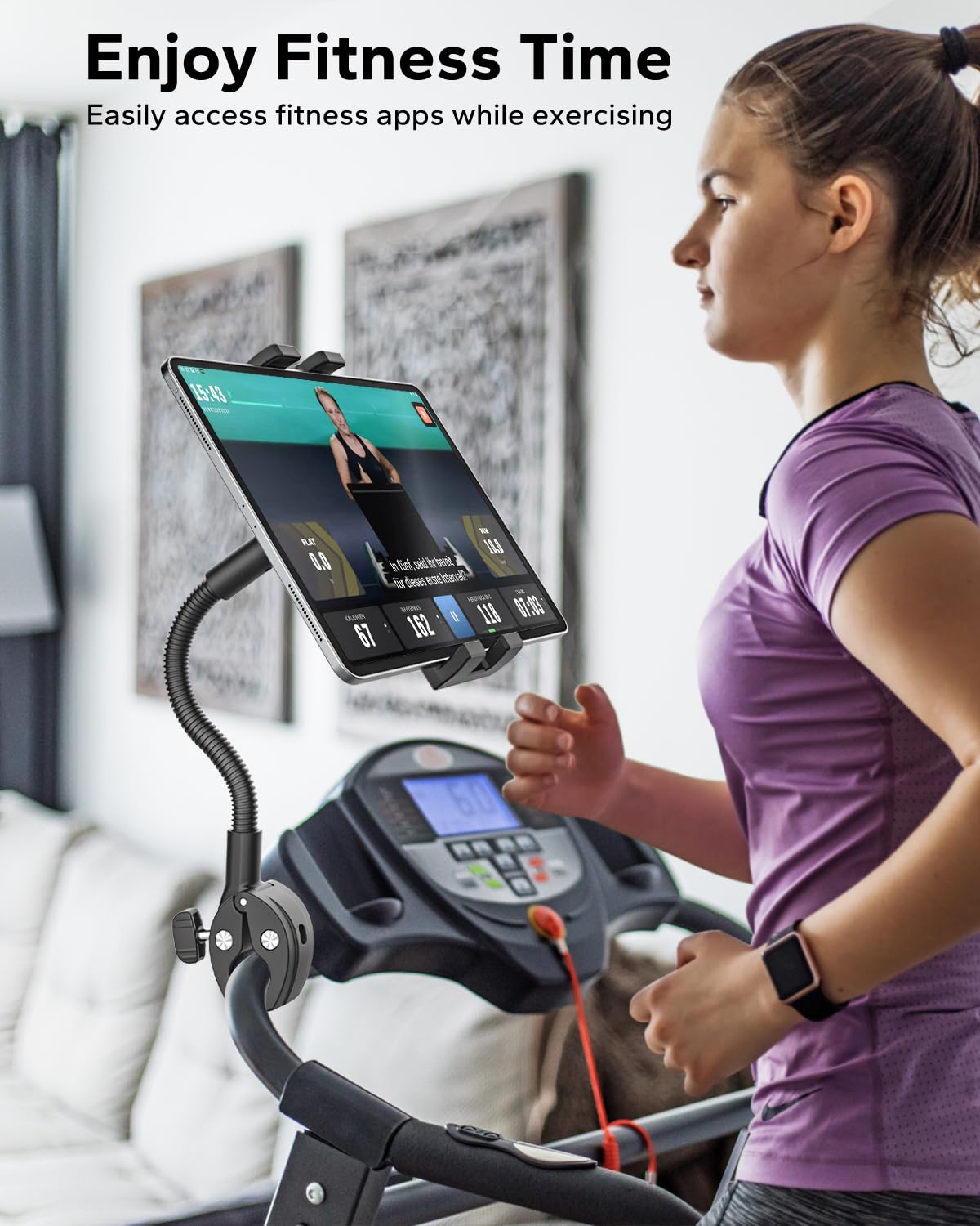 GDZN Supporto per tablet per tapis roulant, cyclette, bici da spinning, sedia a rotelle, passeggino, compatibile con iPad Pro 12.9, Galaxy Tab, Kindle, Fire, telefoni cellulari, tablet da 4,7-15,6"