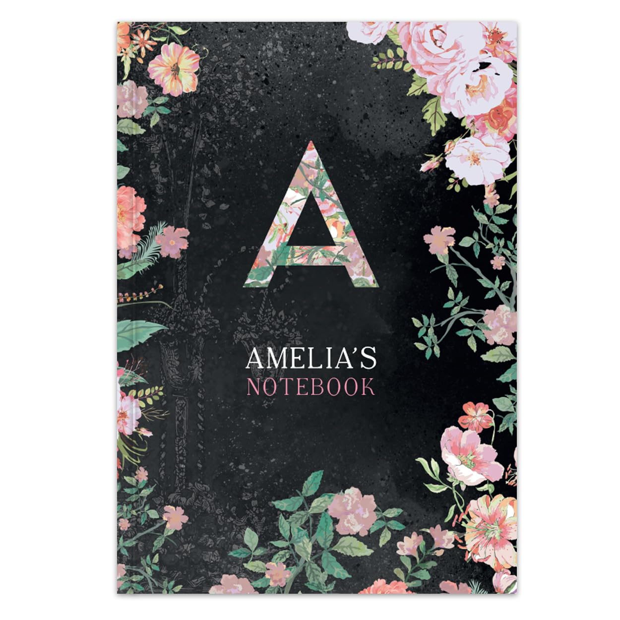 Paper Themes Notebooks Personalised with Name or Text for Women and Children Customised Notepads | Gifts for Women | Available in A4 A5 & A6 (Initials) (A5, Wild Roses)