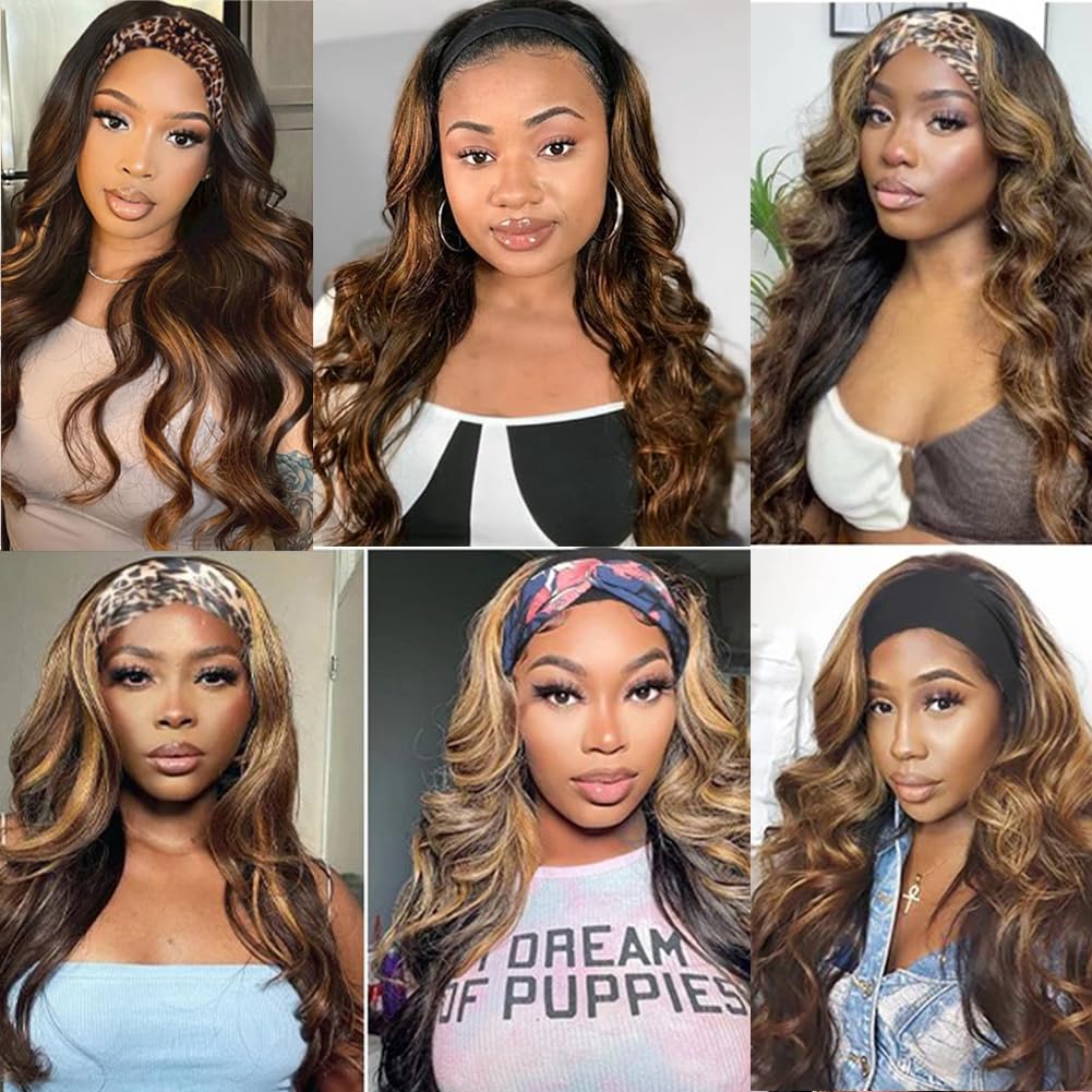 Headband Wigs for Black Women Human Hair 20 Inch Glueless Body Wave Headband Wig Human Hair 100% Brazilian Virgin Hair Machine Made Head band Wig 150% Density