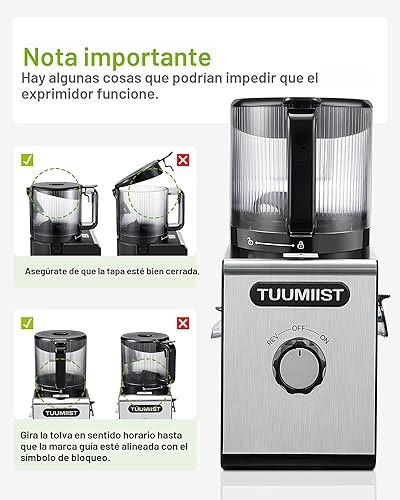 Vista 9 de Máquinas exprimidoras de prensa en frío: canal de alimentación grande de 6.5 pulgadas para frutas y verduras enteras, alto rendimiento de jugo