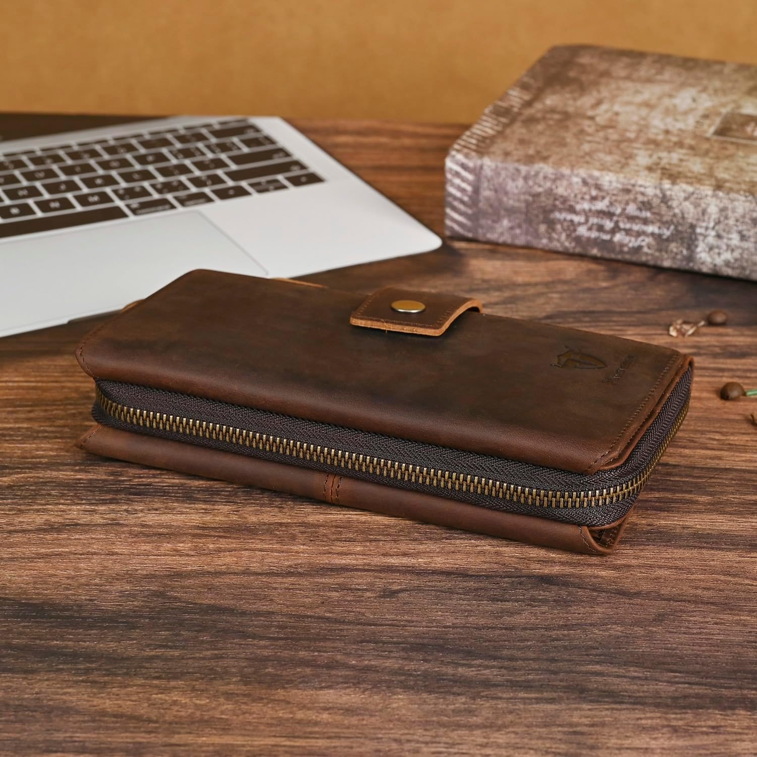 Genuine Crazy Horse Leather Travel Gift Coin Pocket Card Case Long Organizer Chain Rfid Wallet Purse With Snap For Men Male 1803 1815 (W-1819-Brown) - Image 5