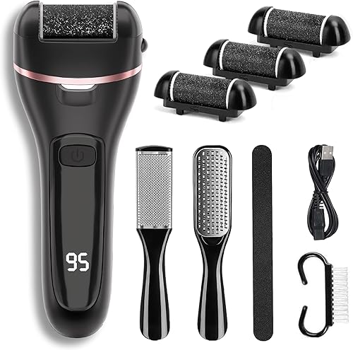 Removedor de callos eléctrico para pies con 3 cabezas de rodillos, 2 velocidades, limador de pies recargable, resistente al agua, perfecto para