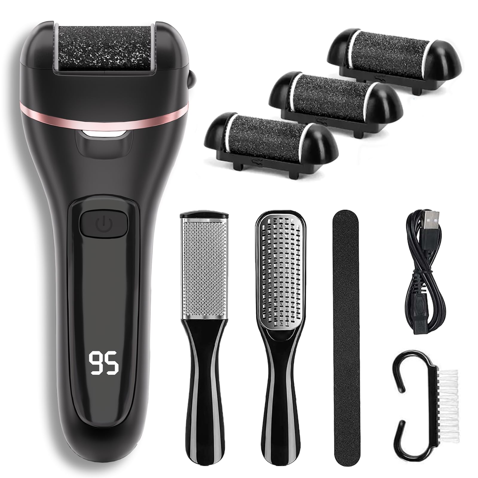 Electric Callus Remover for Feet with 3 Roller Heads 2 Speed Rechargeable Waterproof Foot File Perfect for Dead Hard Cracked Dry Skin