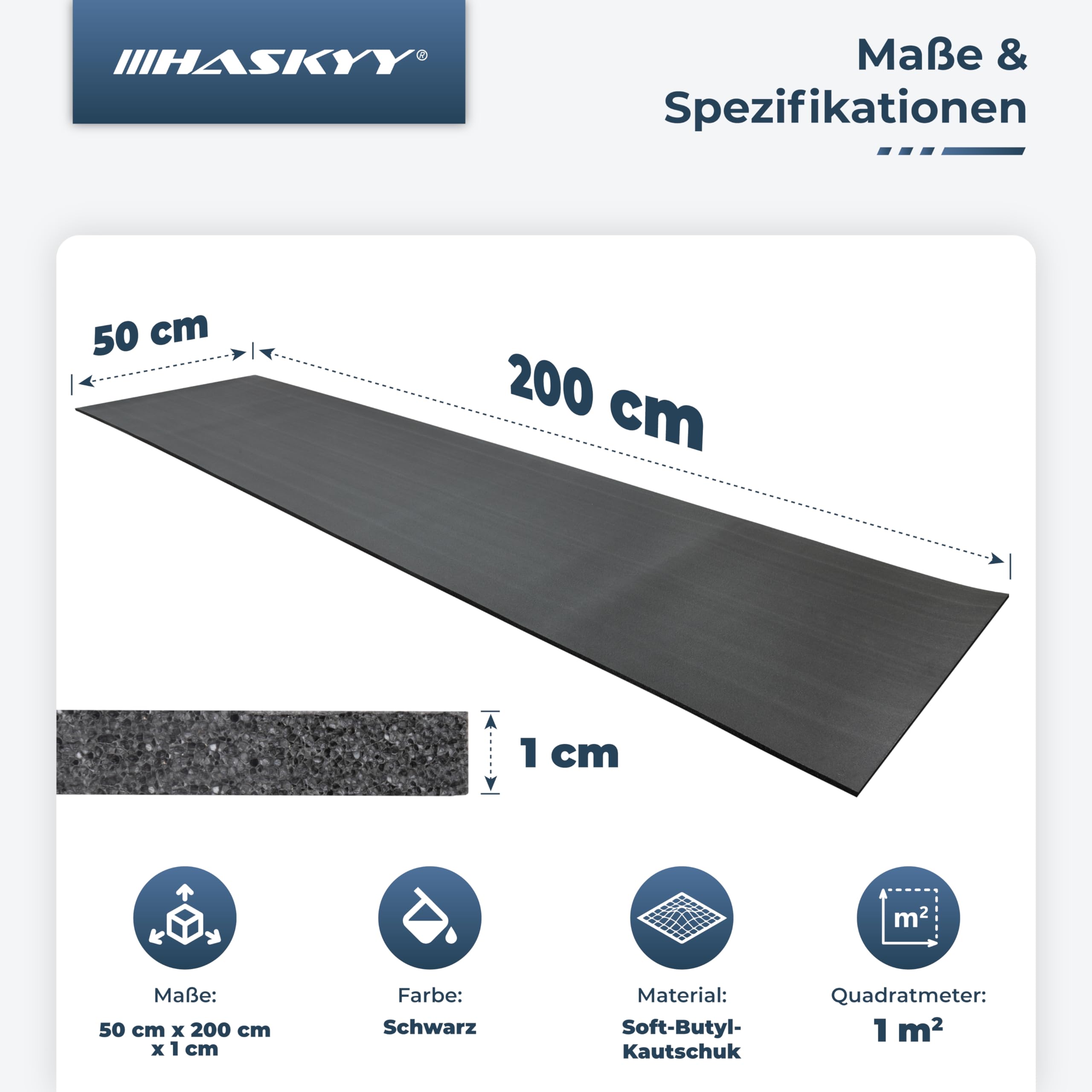 HASKYY 1QM Premium Tappetino isolante acustico autoadesivo per auto, roulotte, 5 pezzi, rotolo di schiuma 50 x 200 x 1 cm, ignifugo, impermeabile