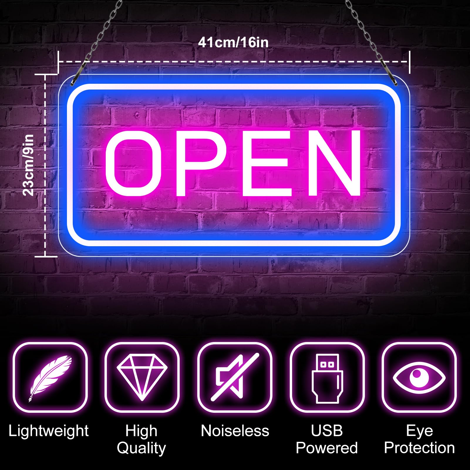 LED Open Sign 16x9 Inch, 12V Super Bright Open Signs For Business, Open Neon Sign For Window Party Wall Shop Salon Club Hotel, (Yellow& White), With ON/OFF Switch & Adapter, Horizontal