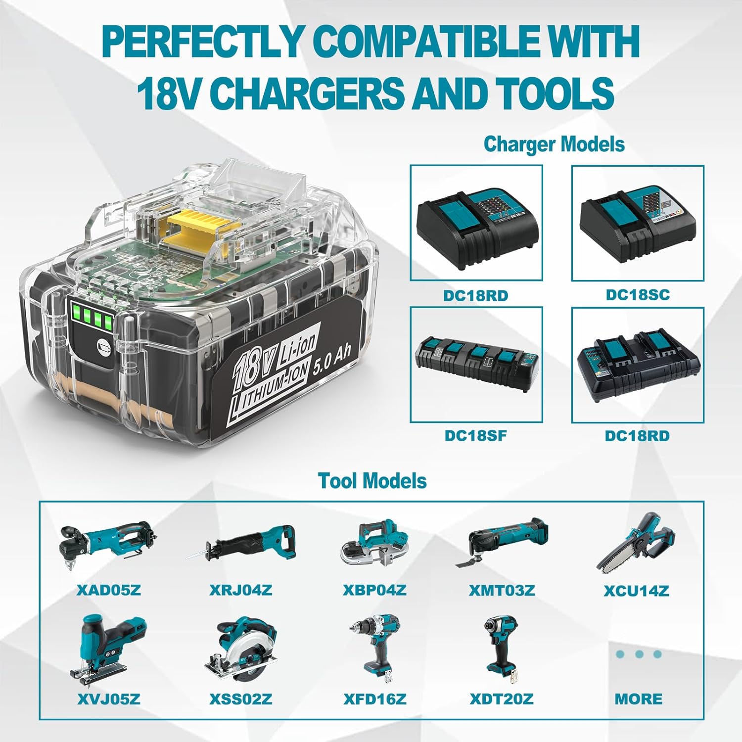 CHAUNVEN 18V 5000mAh Battery Replacement for Makita 18V Battery BL1850B BL1840B 1860B BL1830B BL1815B, Compatible with Makita 18 Volt Cordless Power Tools and Chargers