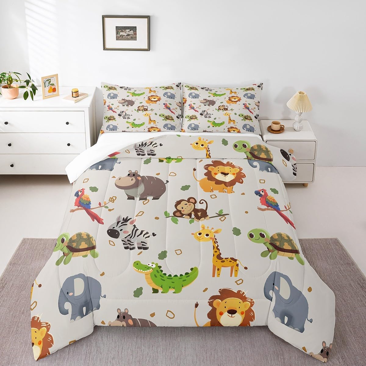 Manfei Cute Puppy Kids Comforter Set Twin Size,Floral Car Love Heart Dreamy Bedding Set,Girls Women Room Decor,Cartoon Dog Animal Pet Rustic Down Comforter,Pink Green Duvet Insert,1 Pillowcase