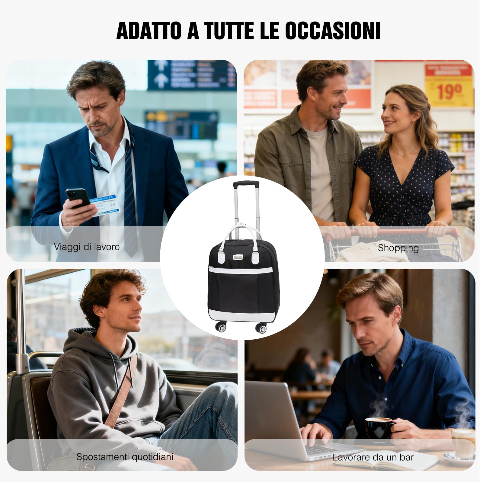 FANDARE Zaino Trolley con Ruote Trolley per la spesa Bagaglio Mano Business