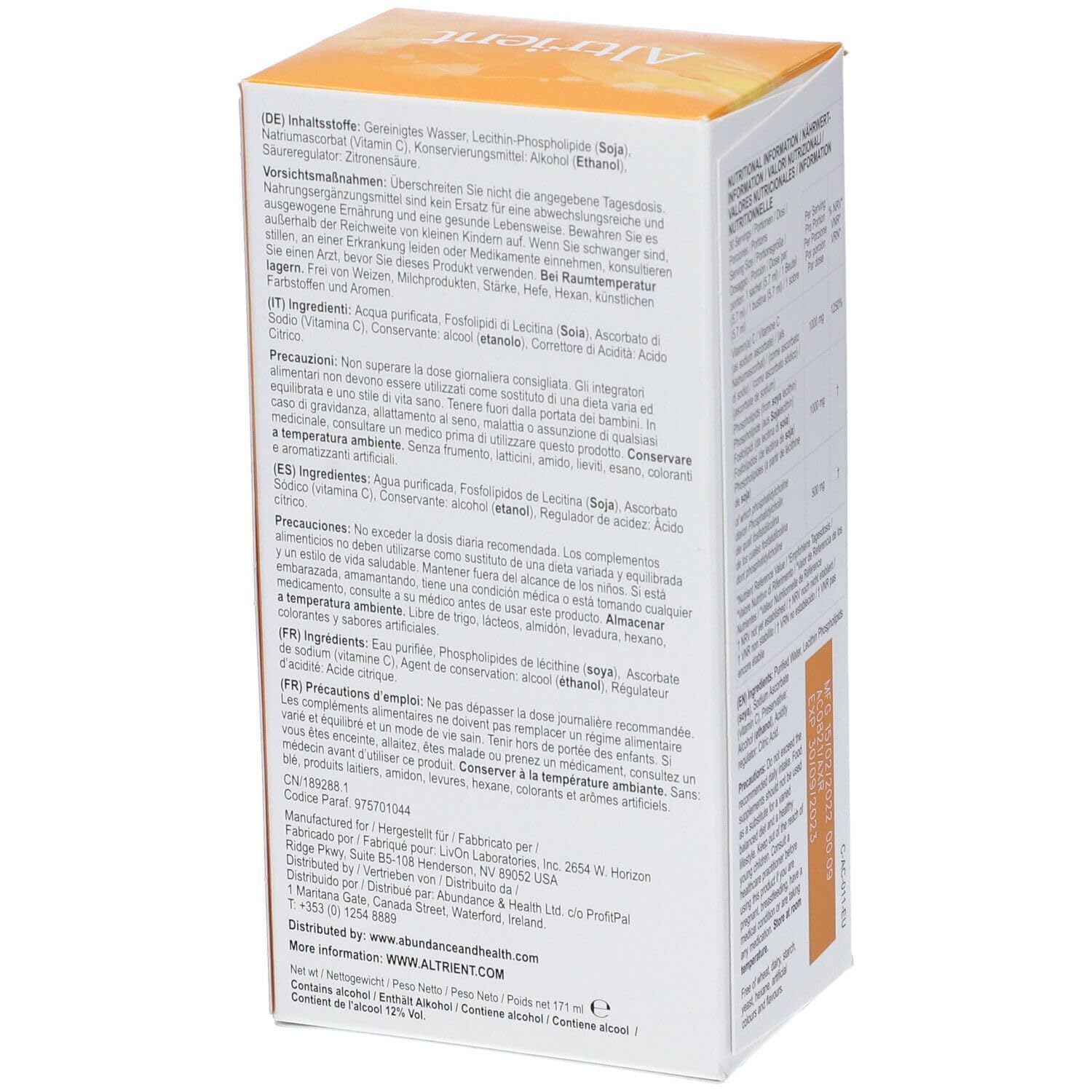 Altriente C - Liposomiale Vitamina C/Lypospheric Vitamina C/Lypo-Spheric Vitamina C-Vitamina C 1000mg