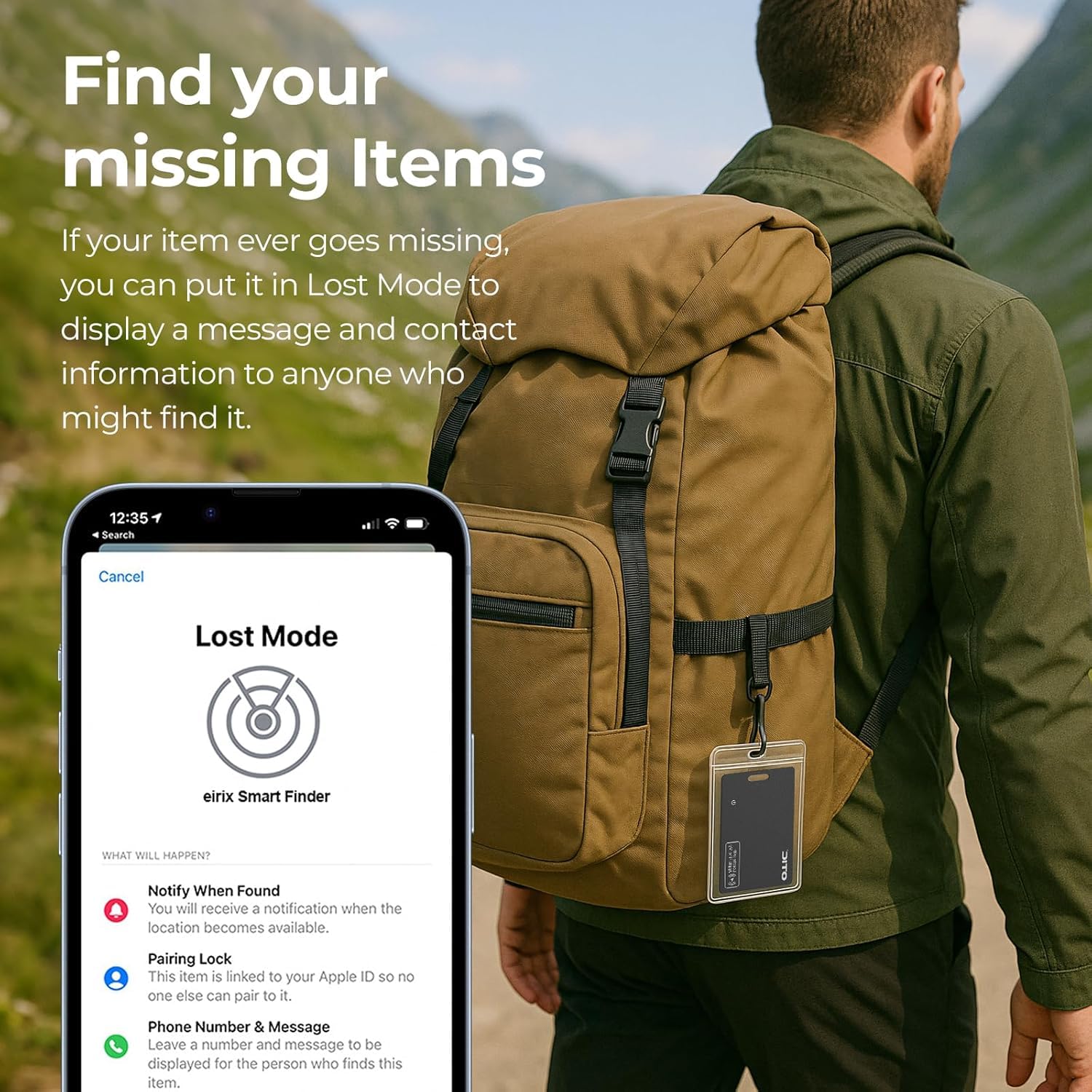 OTIC Wallet Tracker Card, ultra-sottile 1,7 mm ricaricabile Finder, funziona con Apple Find My (solo iOS), localizzatore di oggetti per etichette bagagli, passaporti, telefono, impermeabile IP67