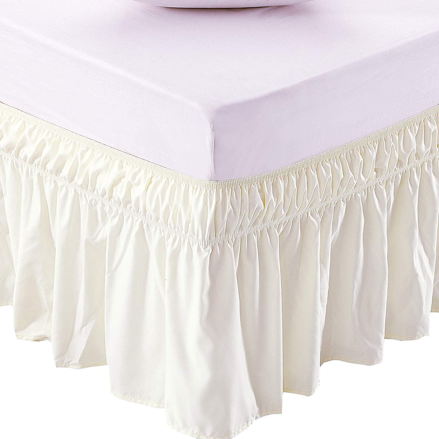 YRM Bedding's Bed Skirt-12 Inch Drop Dust Ruffle Three Fabric Sides Wrap Around Ruffled, Brushed Microfiber Adjustable Elastic Easy Fit (Ivory, Full XL),(80��L x 54��W)-picture-18