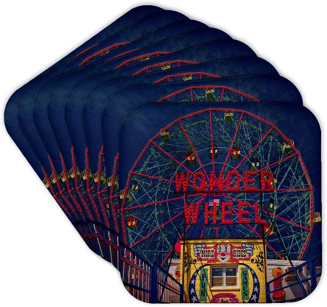 3dRose Wonder Wheel Coney Island Set of 4 Ceramic Tile Coasters