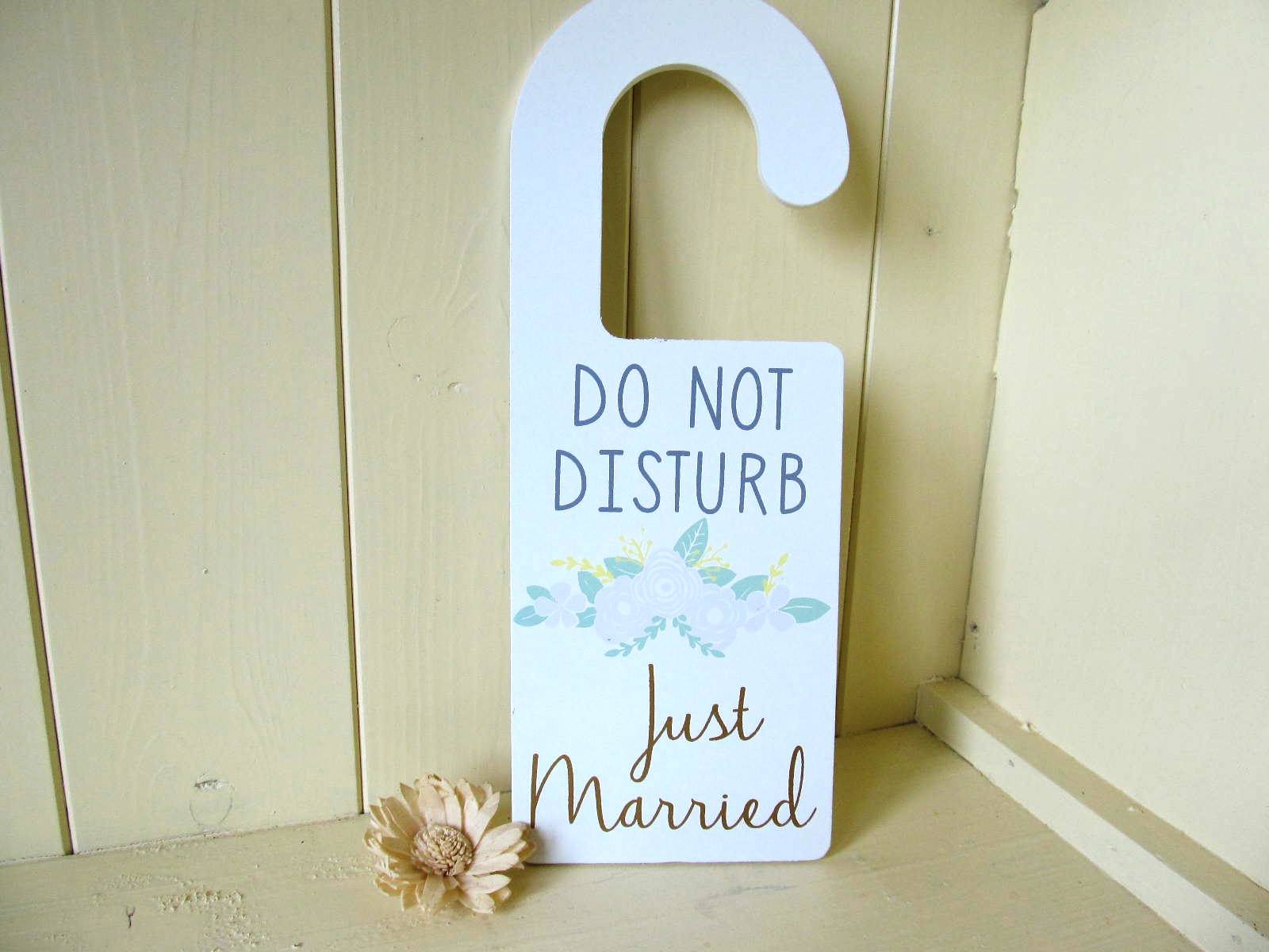 Chic Wooden White Door Hanger."Do Not Disturb..Just Married".Funny Wedding Gift.