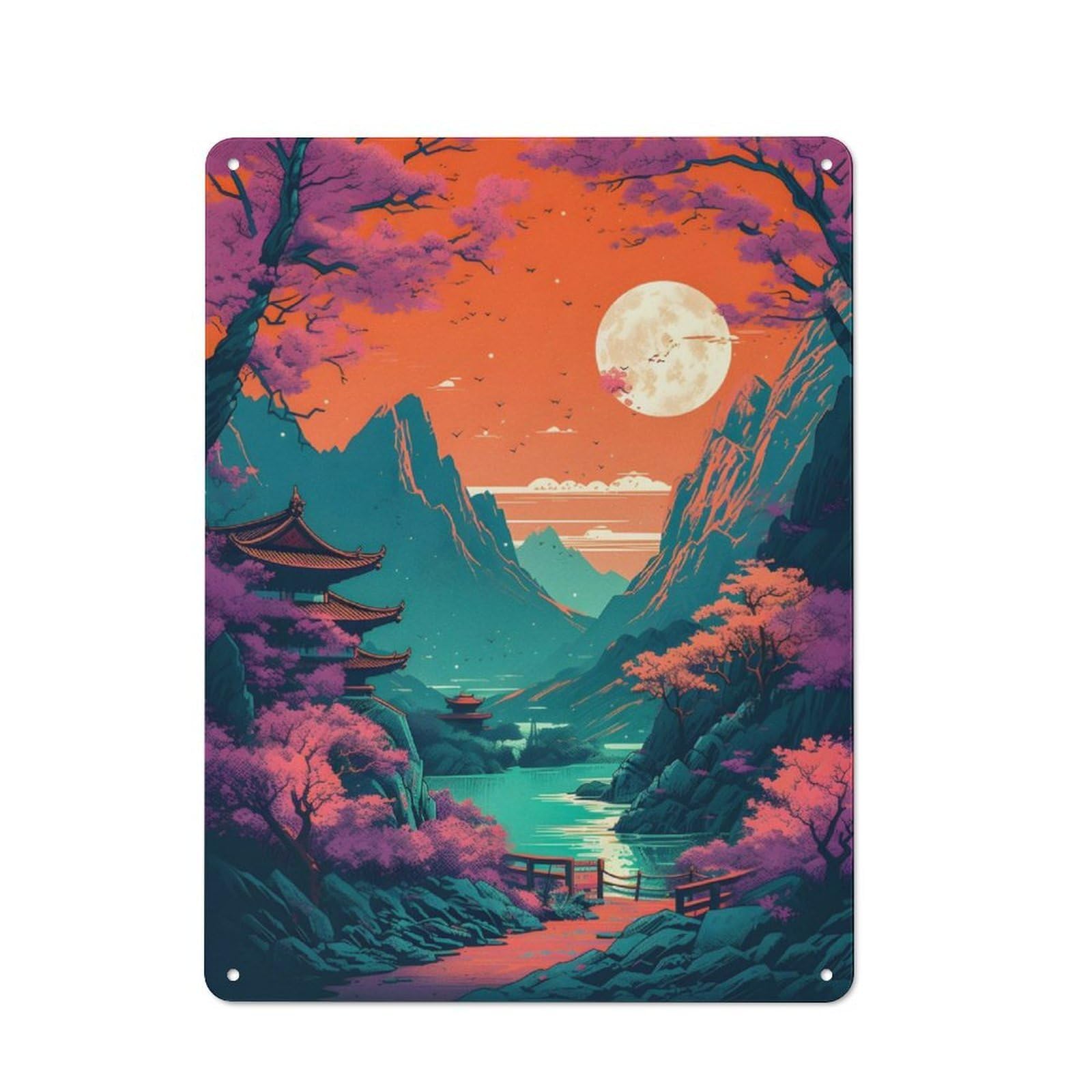 Junmoney Fantasy Landscape 55 Rustic Tin Wall Plaque 40X30cm For Garage Or Workshop, For Garage Decor Fans, For Retro Home Interiors