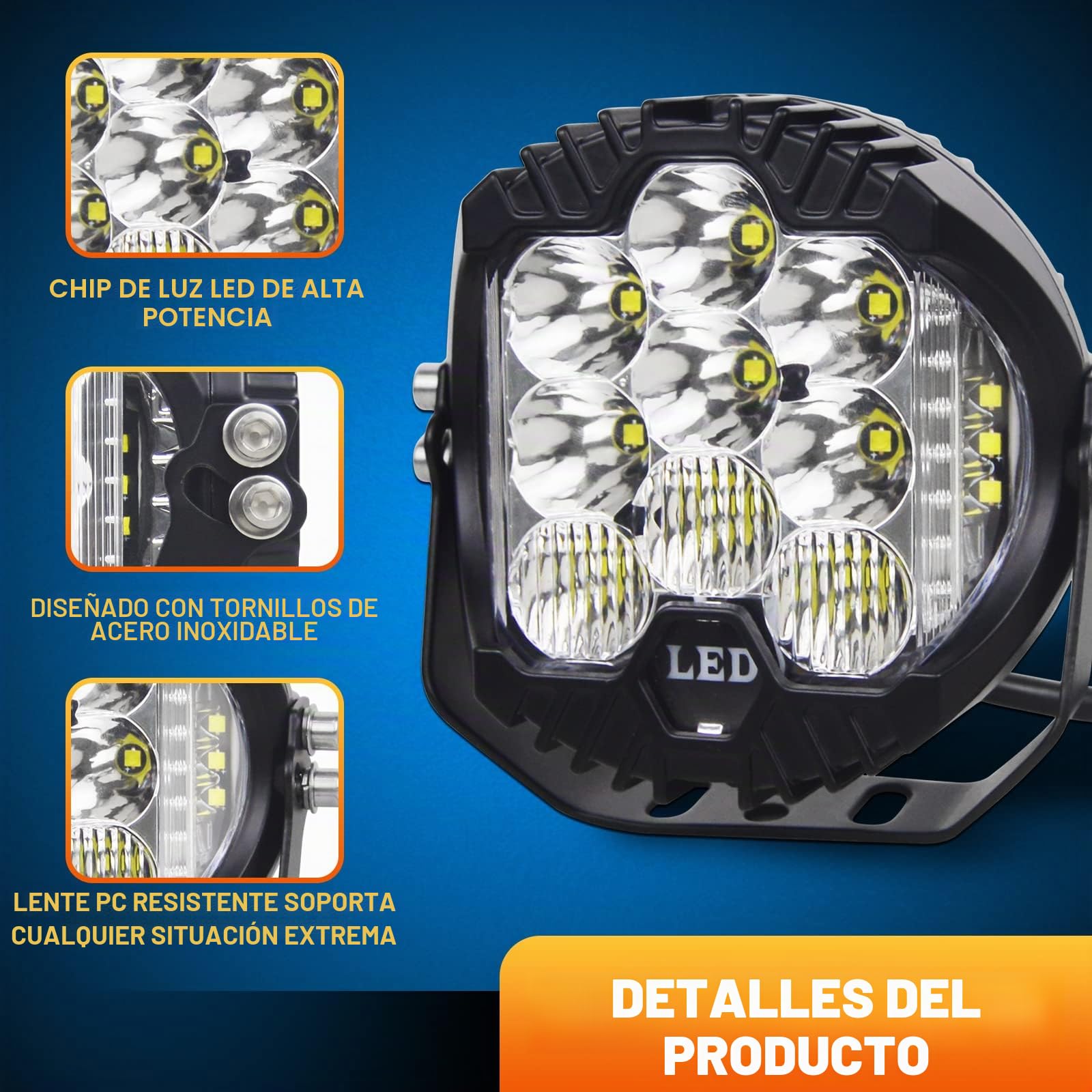 RIGIDON 1x redondo faros de trabajo led, 12V 24V 7 pulgadas 75W 7500lm | 6000K blanco, DRL, impermeable, barra de luz led, conducción, para tractor off road camión coche todoterreno 4x4 vehículos