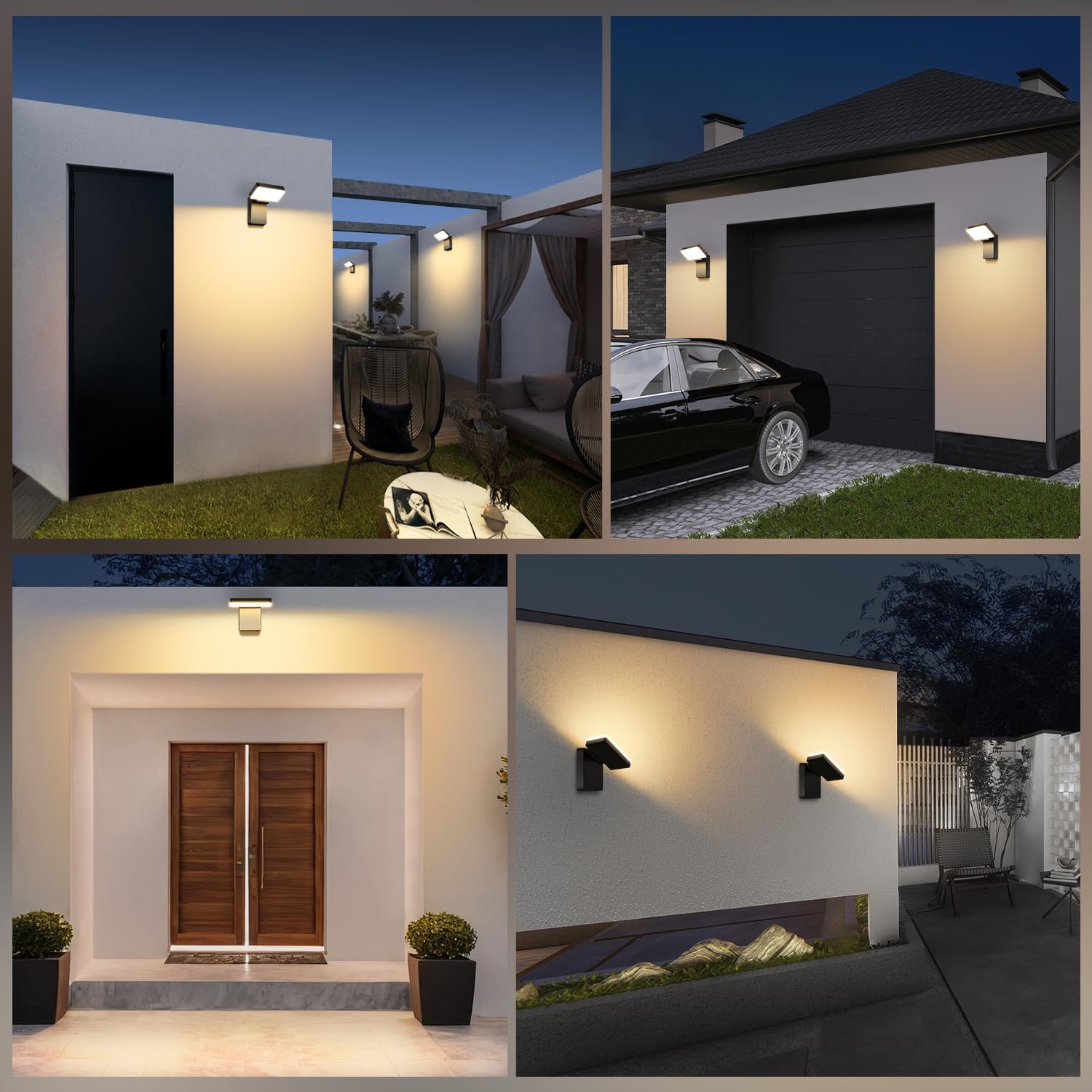 Kingwen 40W LED Aplique Exterior Pared 180 ° Pliegue Rotación 360 °IP65 Impermeable 3000K Lámpara Pared Warm White, Iluminación multiángulo, Adecuado Jardine/Pasillo/Balcone Apliques Parede Negra