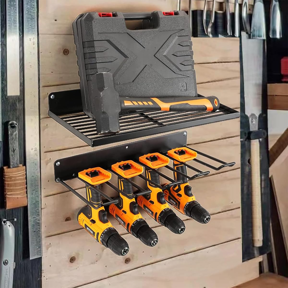 Portautensili per Utensili Elettrici, Supporto Da Parete per Trapano, Supporto per Trapano per 5 Utensili Elettrici, Supporto per Trapano, In Metallo Massiccio, Per Garage, Casa, Officina (Nero)
