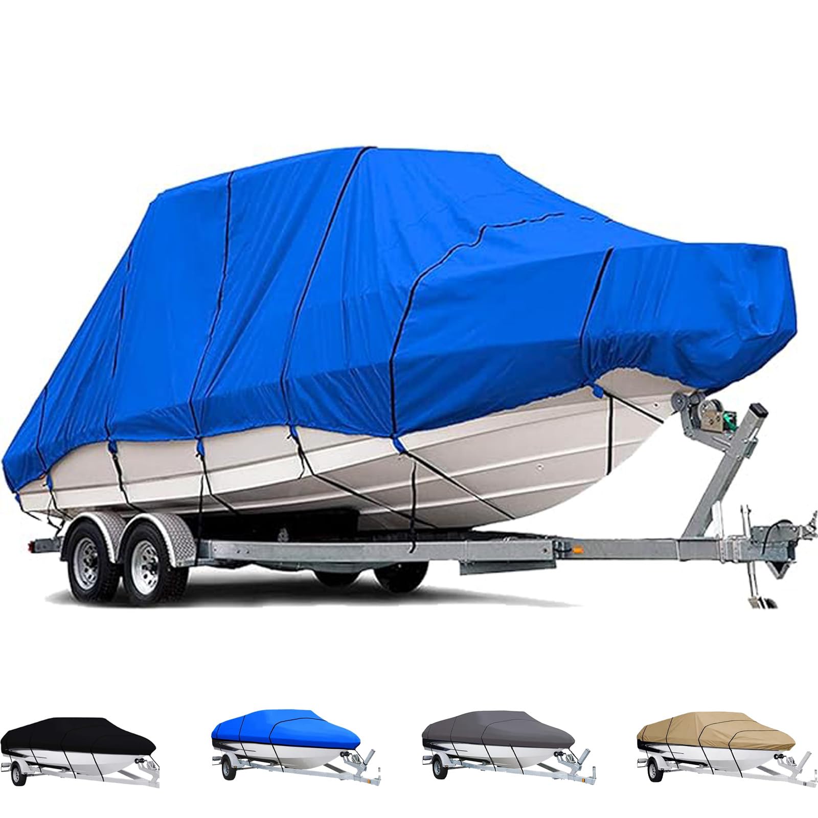 Copri Barca Adatto A Scafo A V,Tri-Scafo,Tessuto Oxford 420D Telo Copribarca,Antipolvere a Prova Uv per barche, con custodia, per yacht, motoscafo, Runabout（blu-17-19FT）