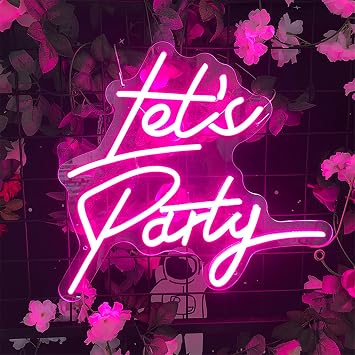 Lets Party Neon Signs for Wall Decor, Pink Custon Neon Lights for Bedroom, Party, Bar, LED Neon Sign with Dimmer Switch for Art GiftPink