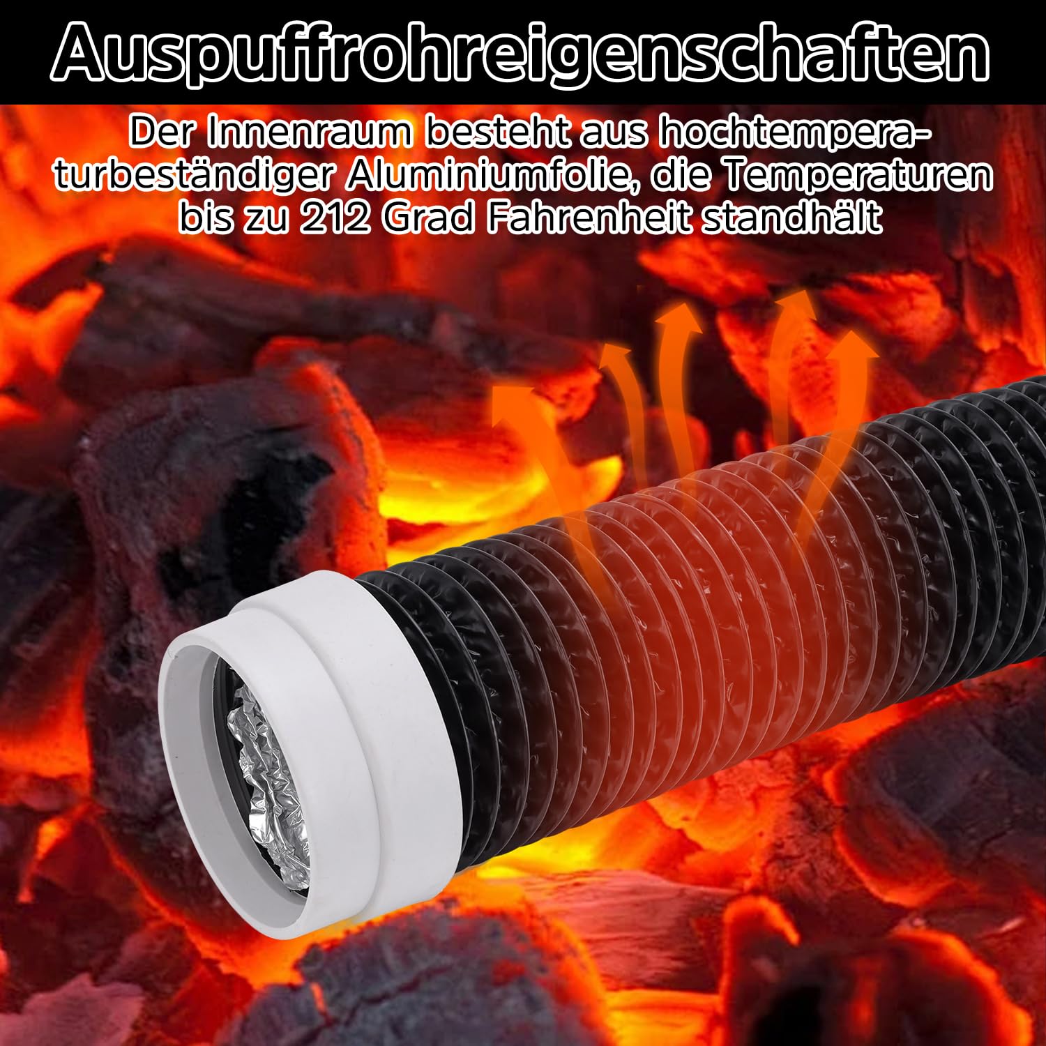 Wąż powietrza wylotowego 100 mm, 1,5 m PCW, rura aluminiowa Flex, czarny, z 2 obejmami do węża ze stali nierdzewnej, rura wentylacyjna do suszarki, wentylatora wyciągowego, okapu