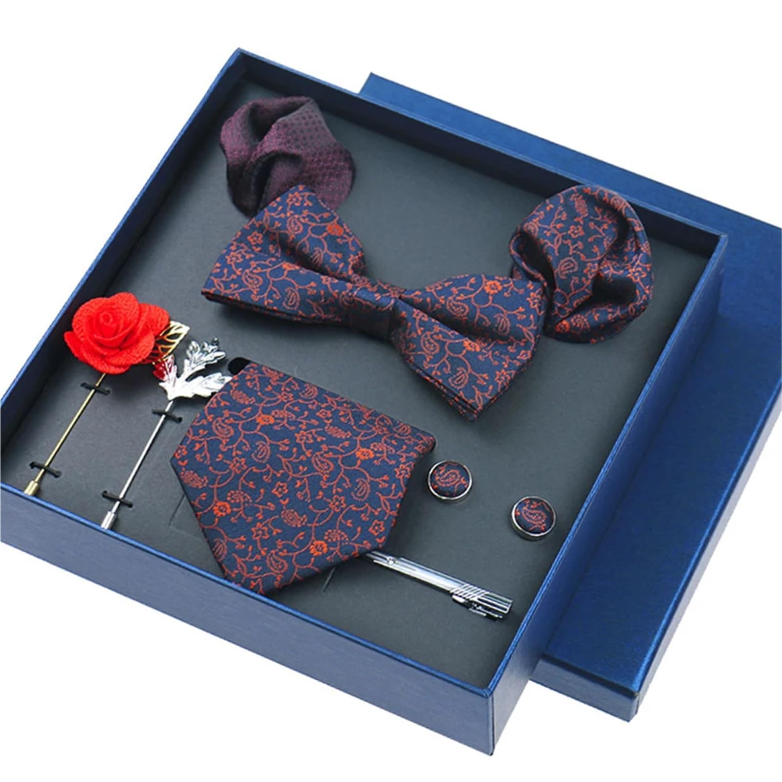 Conjunto de 8 piezas corbatas negocios for hombre, broches florales, Pin, gemelos, Clips corbata, pajarita mariposa Para Bodas