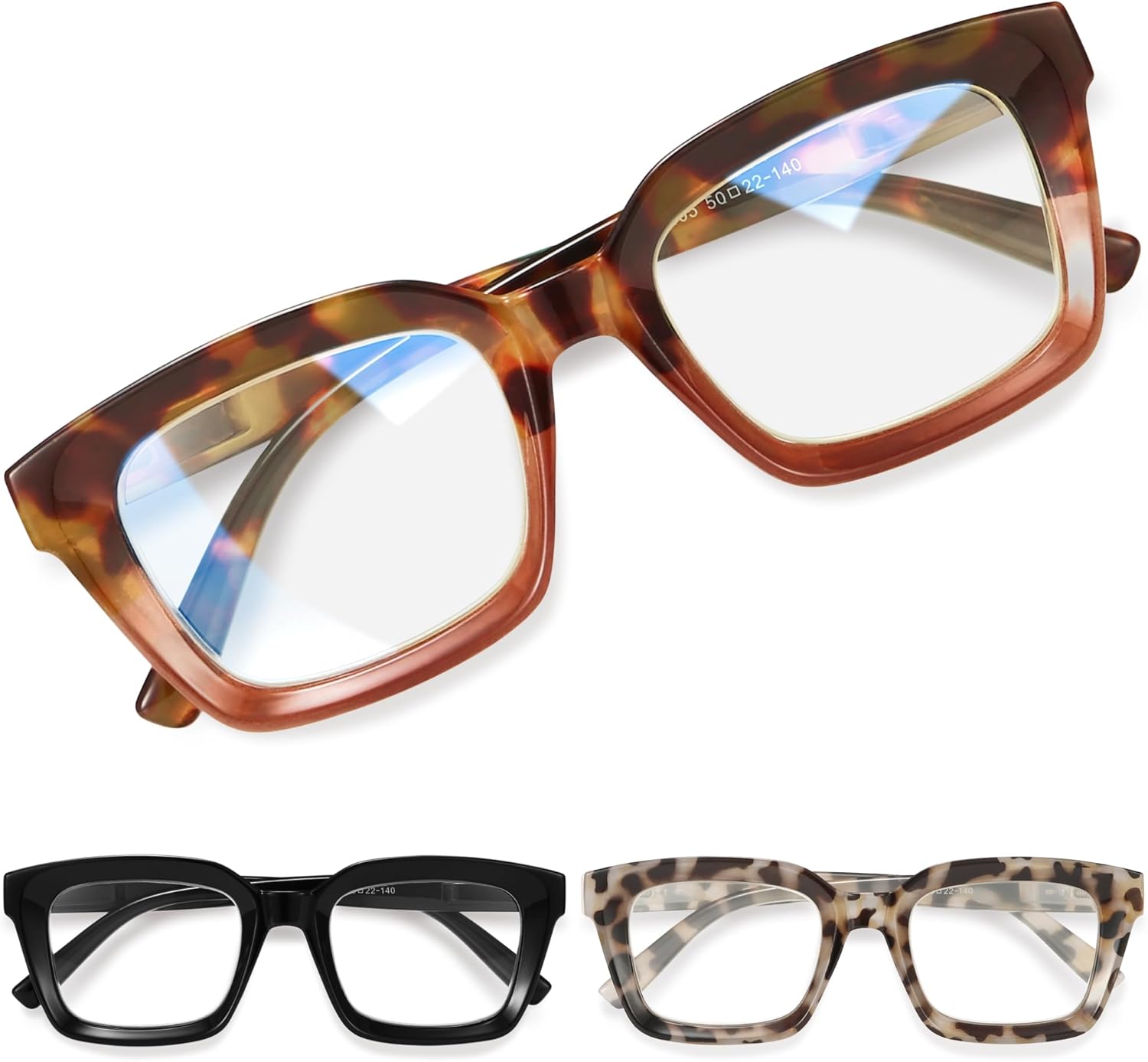 miyya Oprah Style Reading Glasses for Women, Cheaters Eyeglasses, Oversized Blue Light Readers, Fashion Eye Glasses A1 3 Pack 2.25 x