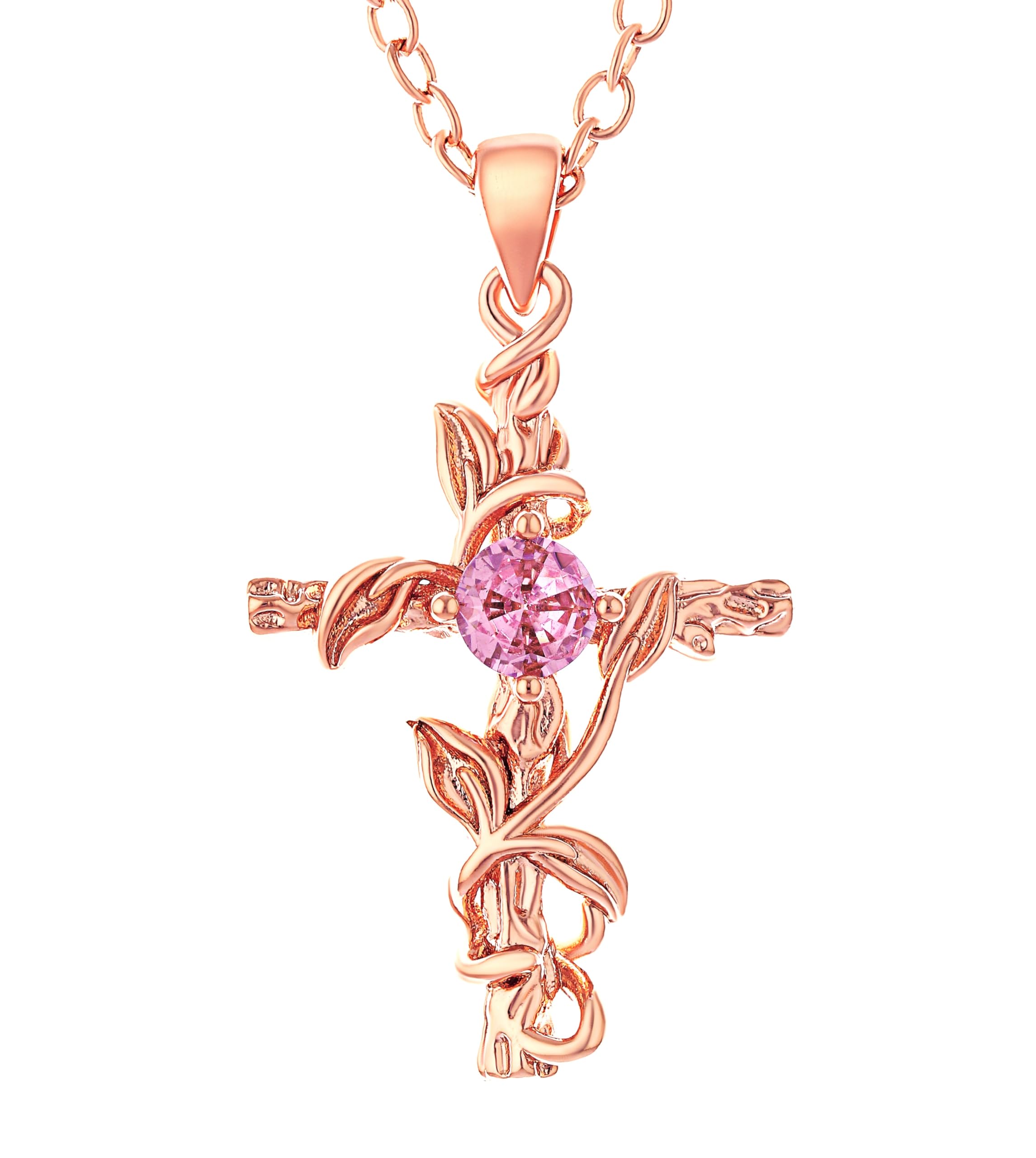 Sterling Silver Cross Pendant Necklace for Women Flower Leaf Necklace Jewelry for Christmas/Birthday/Valentines Day Gift for Girls/Women-Rose Gold (B0C9LXV7BZ) Amazon Price History, Amazon Price Tracker