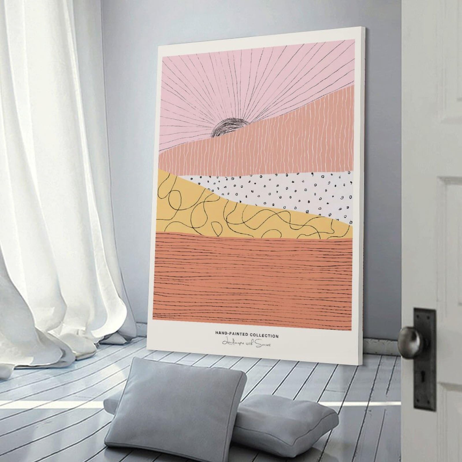 Junmoney Abstract Landscape with Sunset Art Print Room Decor Wall Art, 24x36inch(60x90cm), for Home, Office, Studio Or Guest Room, Canvas Wall Art That Fits Changing Layouts