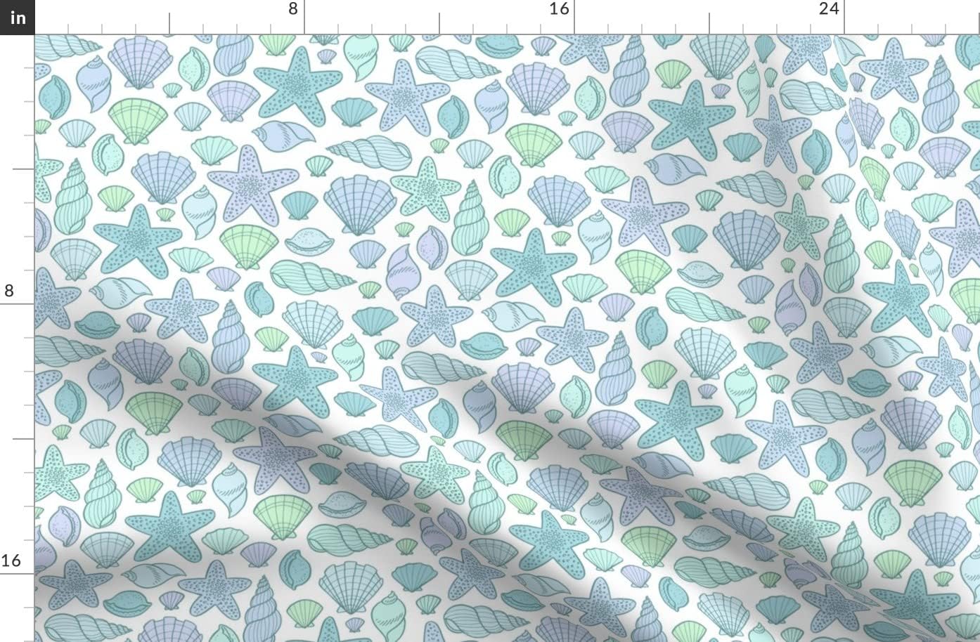 Spoonflower Fabric - Seashells Cool Sand Beach Shells Starfish Colors Sea Printed on Organic Cotton Sateen Fabric by The Yard - Sewing Quilting Apparel Home Decor