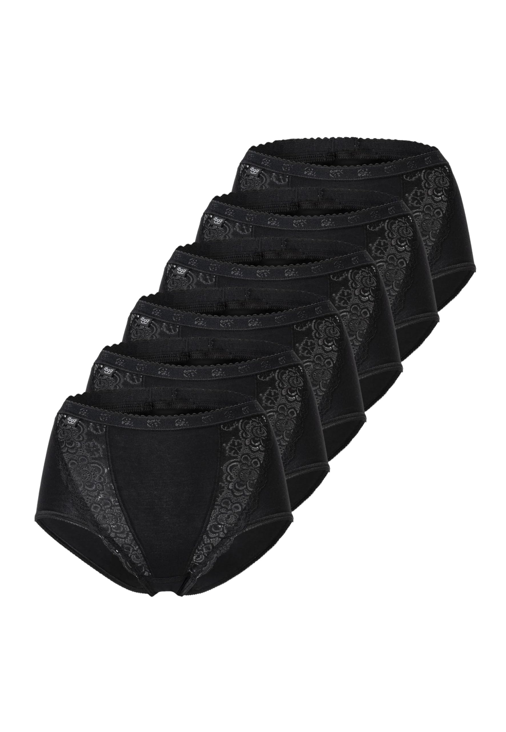 Sloggi 6 Slip Chic Maxi Slip Alti Pizzo Cotone Nero Tg. 5/46