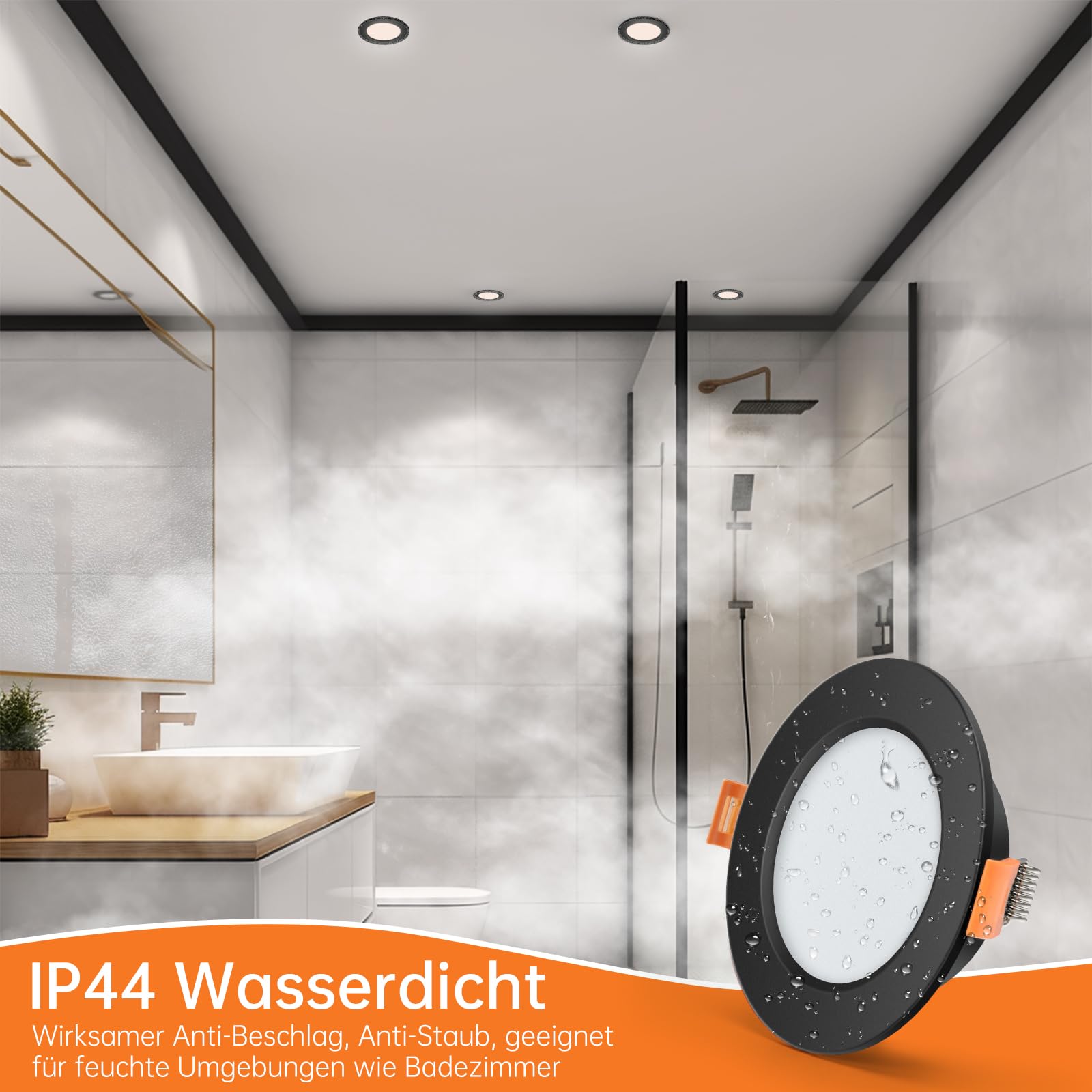 Tomosu LED Einbaustrahler 230V Schwarz 5W IP44 Spots Deckenleuchte 450LM Neutralweiß 4000K 10er Set