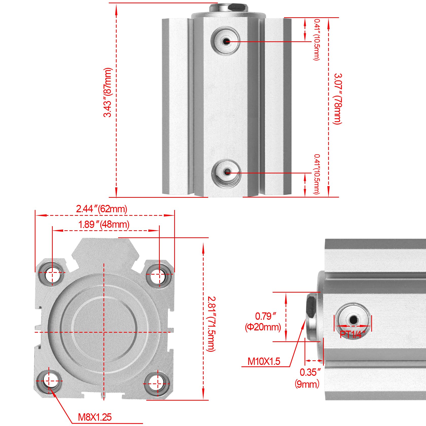 40mm Bore 50mm Stroke Double Action Pneumatic Actuator Air Cylinder SDA 40-50