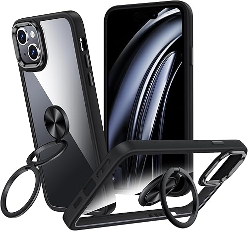 XYZ Funda para iPhone 15 Plus con soporte, funda de doble anillo, delgada, ligera, a prueba de golpes, funda protectora para iPhone 15 Plus de 6.7