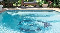 Vista 3 de Mosaico para piscina de cerámica con diseño de delfín azul