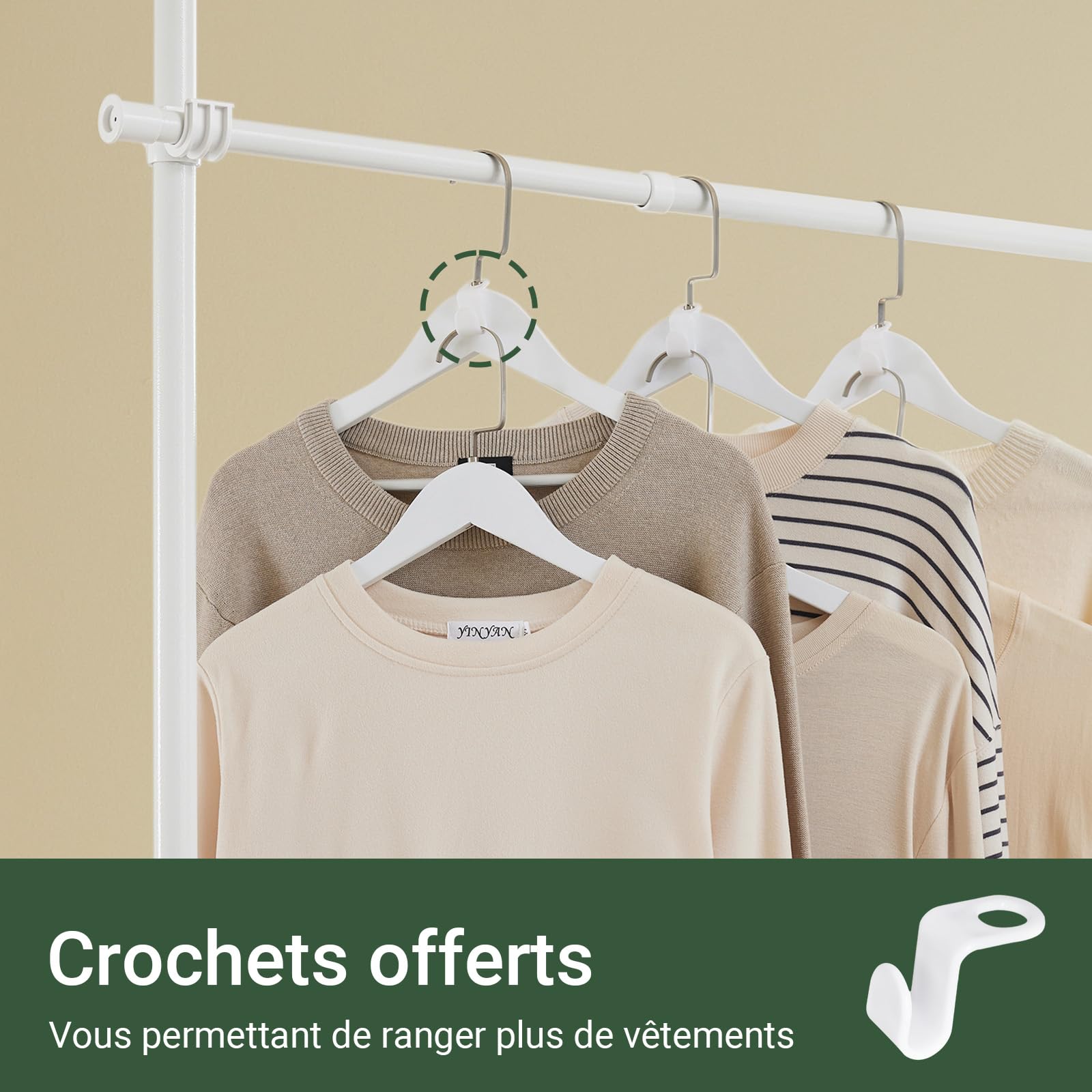 SoBuy Portant à vêtements télescopique solide - Penderie ouverte réglable avec tringles, Porte manteau pour chambre/dressing, Blanc KLS03-II-W