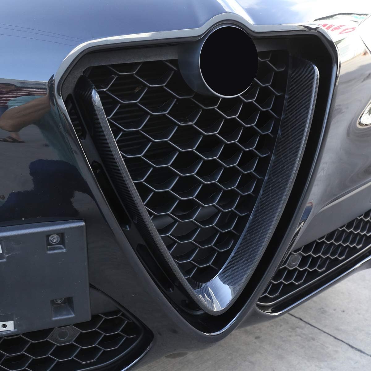 Real Carbon Fiber Front Grille Decoration Frame Trim Compatible with Alfa Romeo Stelvio 2017 2018 2019 2020 Automotive Exterior Molded Trims(NOT FIT Quadrifoglio) (Red)