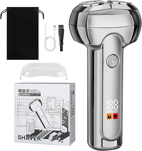 Miniatura 1 de RUIM Maquinilla de afeitar eléctrica para hombres, afeitadora rotativa húmeda y seca, recortadora de barba impermeable con dos cuchillas y carga