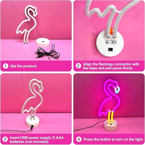 Miniatura 2 de UrsaMajor Paquete de 2 letreros de neón, flamenco rosa y palmera de neón, alimentado por USBbatería, eficiencia energética, luces decorativas para