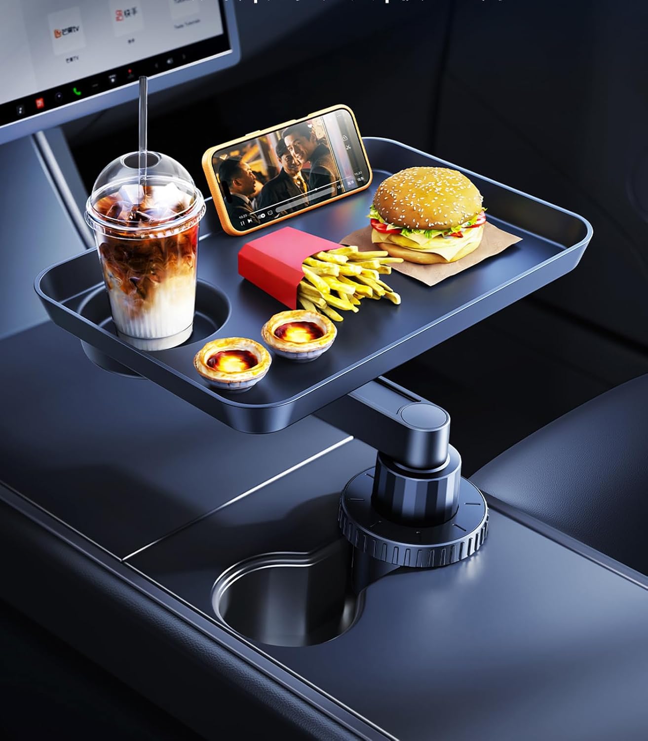 Car Cup Holder Tray, Car Food Tray Table for Car Eating Lunch, Cup Holder Expander Insert Interior, Long Road Trip Essentials Travel Patrol Accessories Drink Holder Organizer for Semi Truck Rv