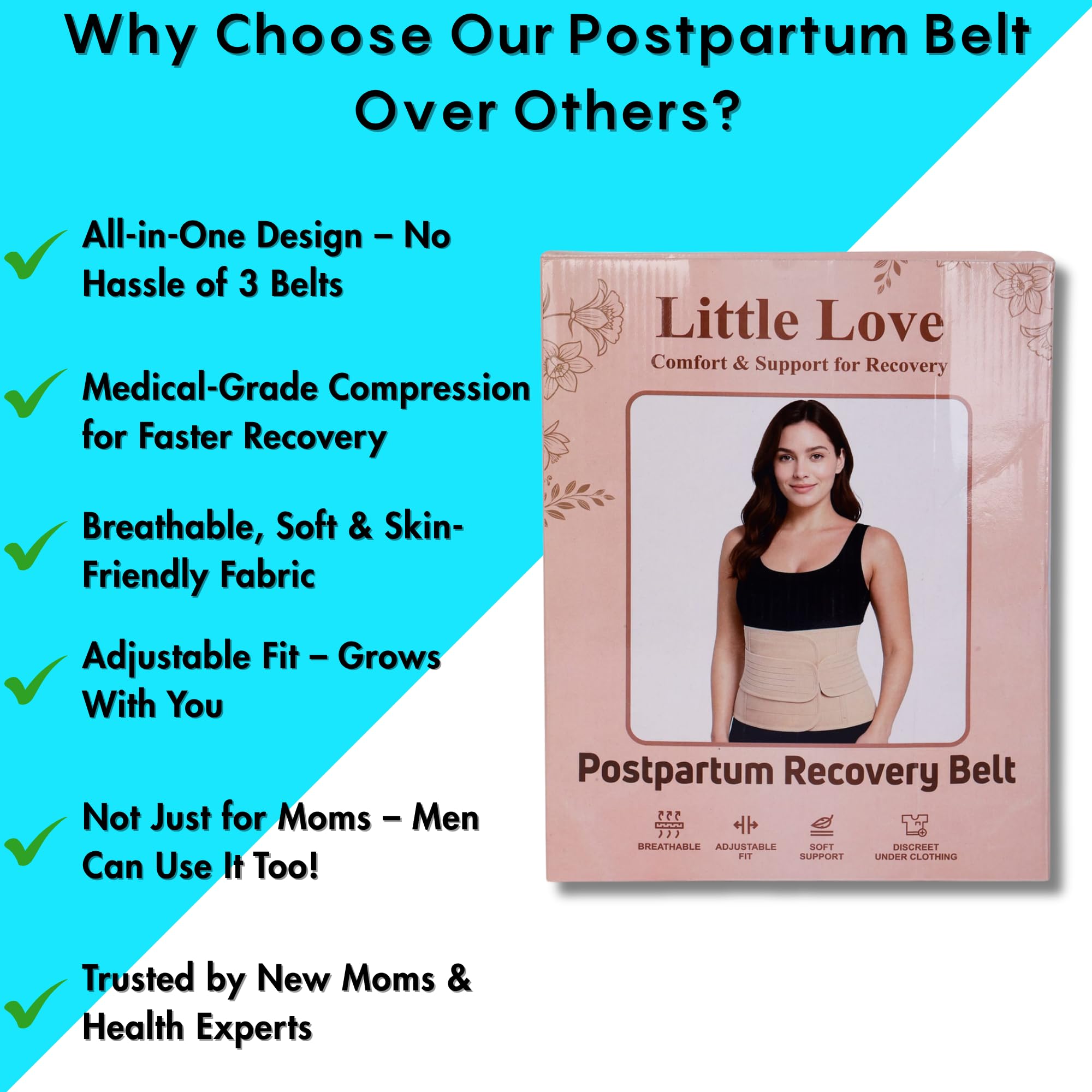 Little Love Postpartum Belt After Delivery C Section – Abdominal Belt | Pregnancy Belts After Delivery | Maternity Abdominal Binder | Belly Belt for Women | C Section Belt | Tummy Support | Belt for Both Men & Women(Universal) (Beige) - Image 8 thumbnail