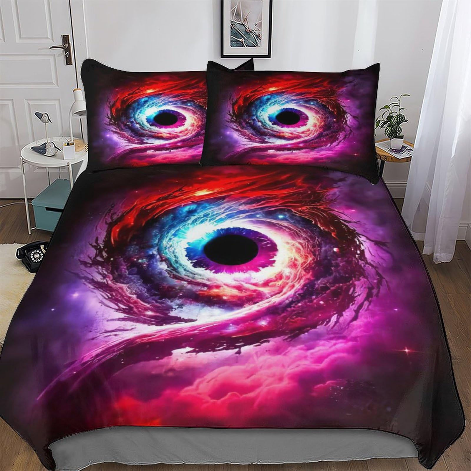 Parure de lit Œil of God 3D double 200x200cm en microfibre avec housse de couette et taies