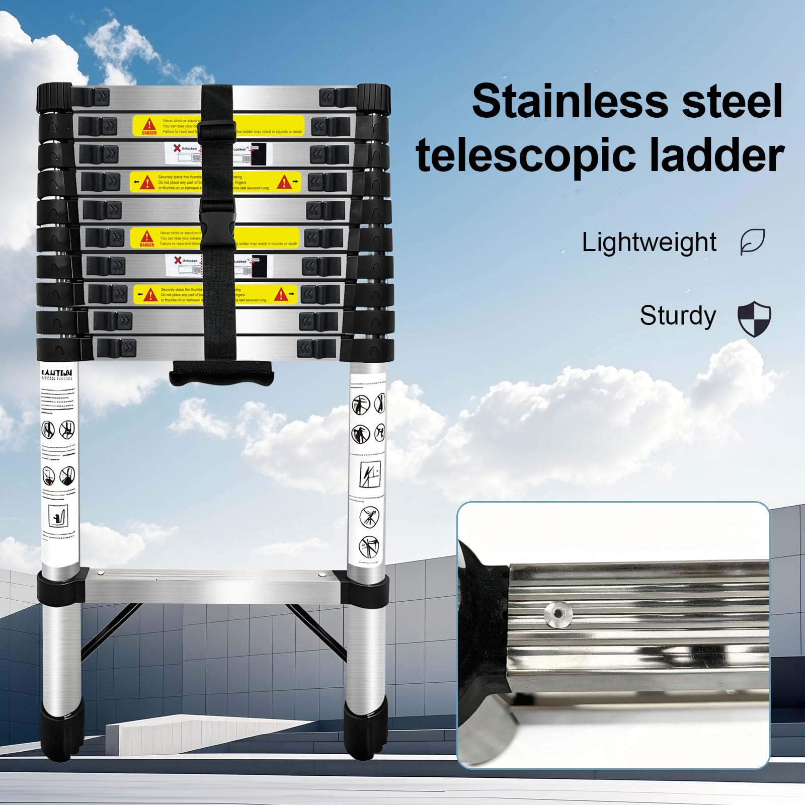 Escalera telescópica de 2,6 m de acero inoxidable, ligera y versátil para uso doméstico, portátil y fácil de guardar. Adecuado para trabajos en el techo y el uso al aire libre