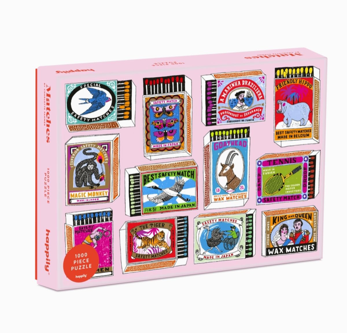 Happily Match Box Design 1000 Piece Jigsaw Puzzle | Vintage Matchbox Art Puzzle | Colourful Retro Collage Puzzle for Adults Idea