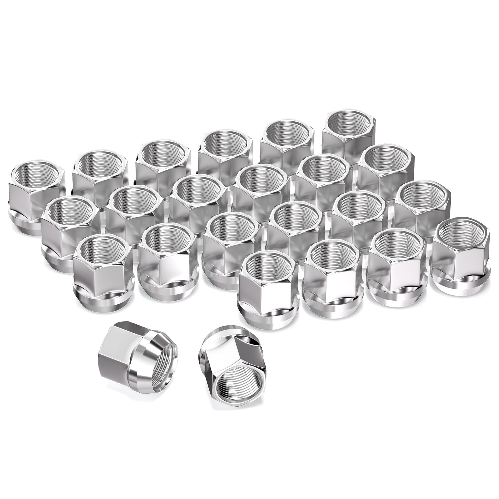 GAsupply M14x2 Short Open End Lug Nuts, 0.8" 21mm Tall, 3/4" 19mm Hex, Conical Seat 60 Degree Bulge Acorn Chrome Nuts, 20 Pcs