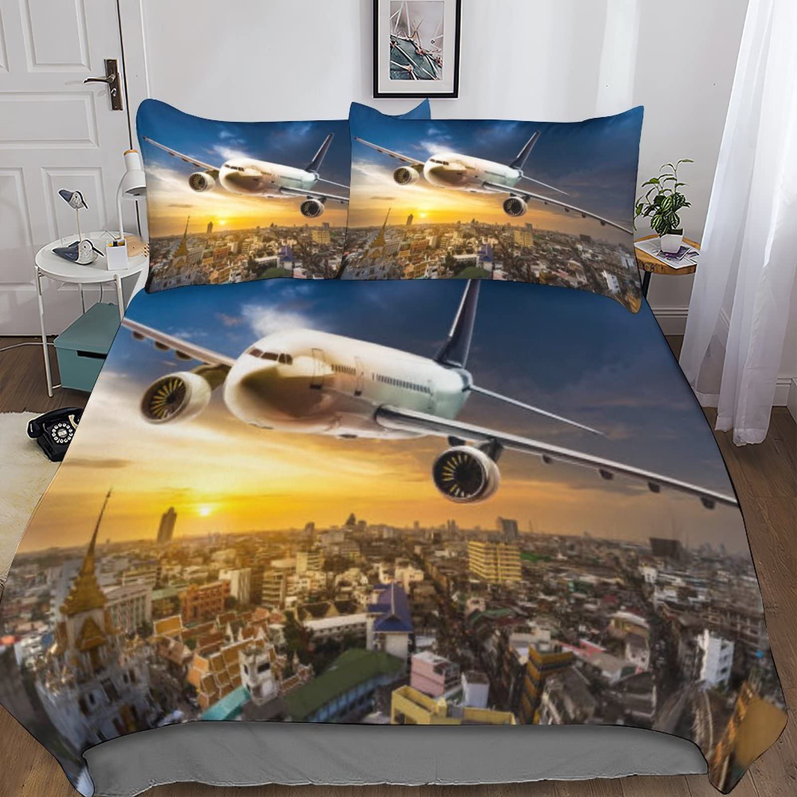 Housse de couette aéronefs 3D en microfibre douce avec zip invisible