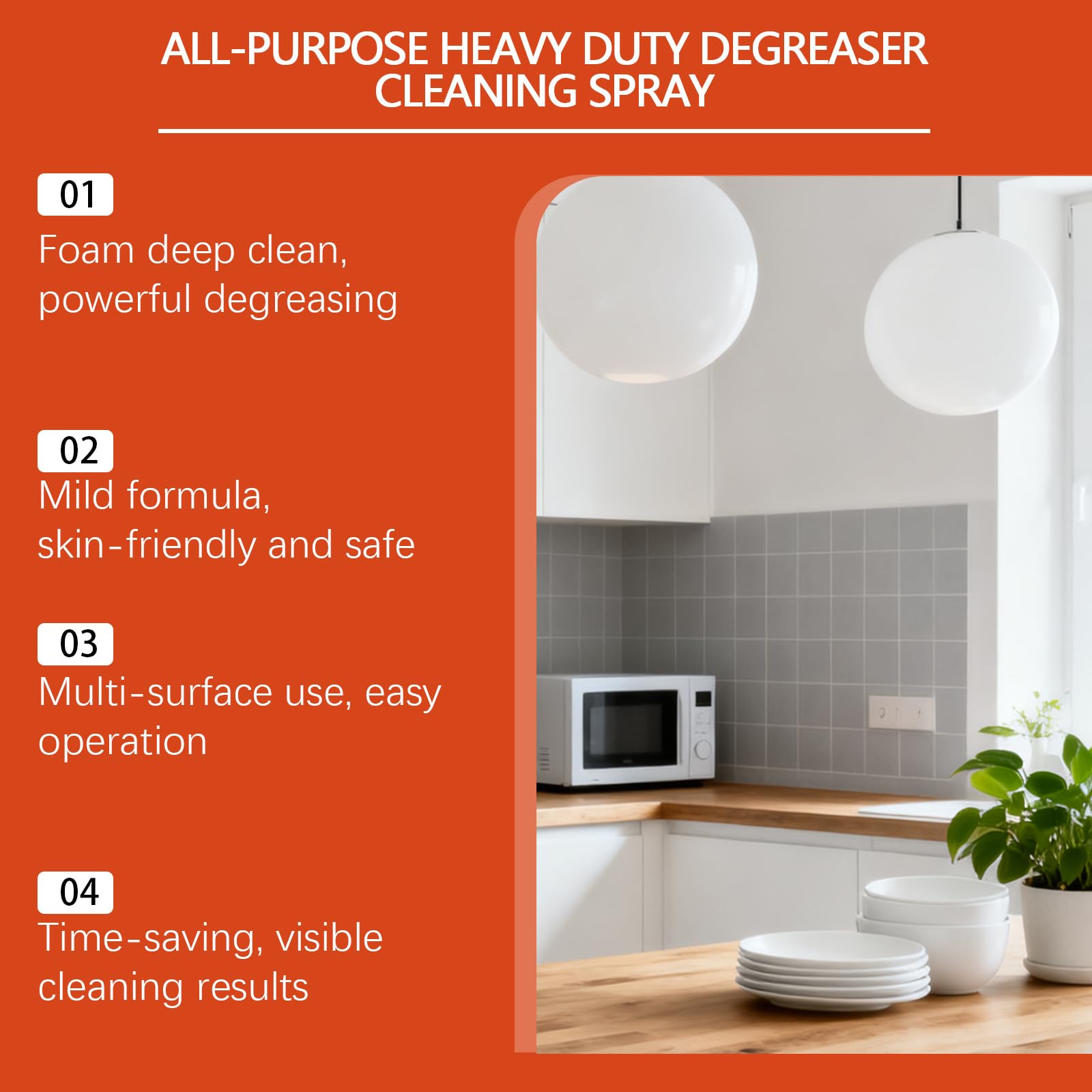 Heavy-Duty Kitchen Degreaser Spray, Mehrzweck-Schaumreiniger für Herdplatten, Pfannen, Arbeitsplatten und Geräte, zum Einfetten und Ölflecken, schnell wirkender Fettentferner für Herd. (5PCS)