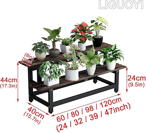 Miniatura 4 de LIGUOYI Soporte para plantas de escalera, estante de exhibición para macetas, estante de almacenamiento de 2 niveles, estante multifuncional para