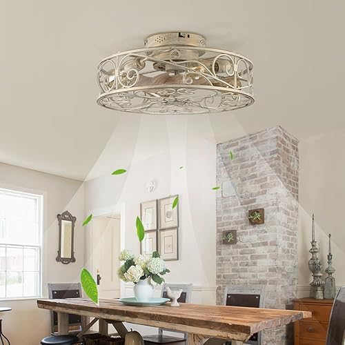 Miniatura 7 de Ventilador de techo enjaulado de 20 pulgadas con luces y control remoto, ventilador de techo sin aspas de 6 velocidades reversibles con 4 bombillas