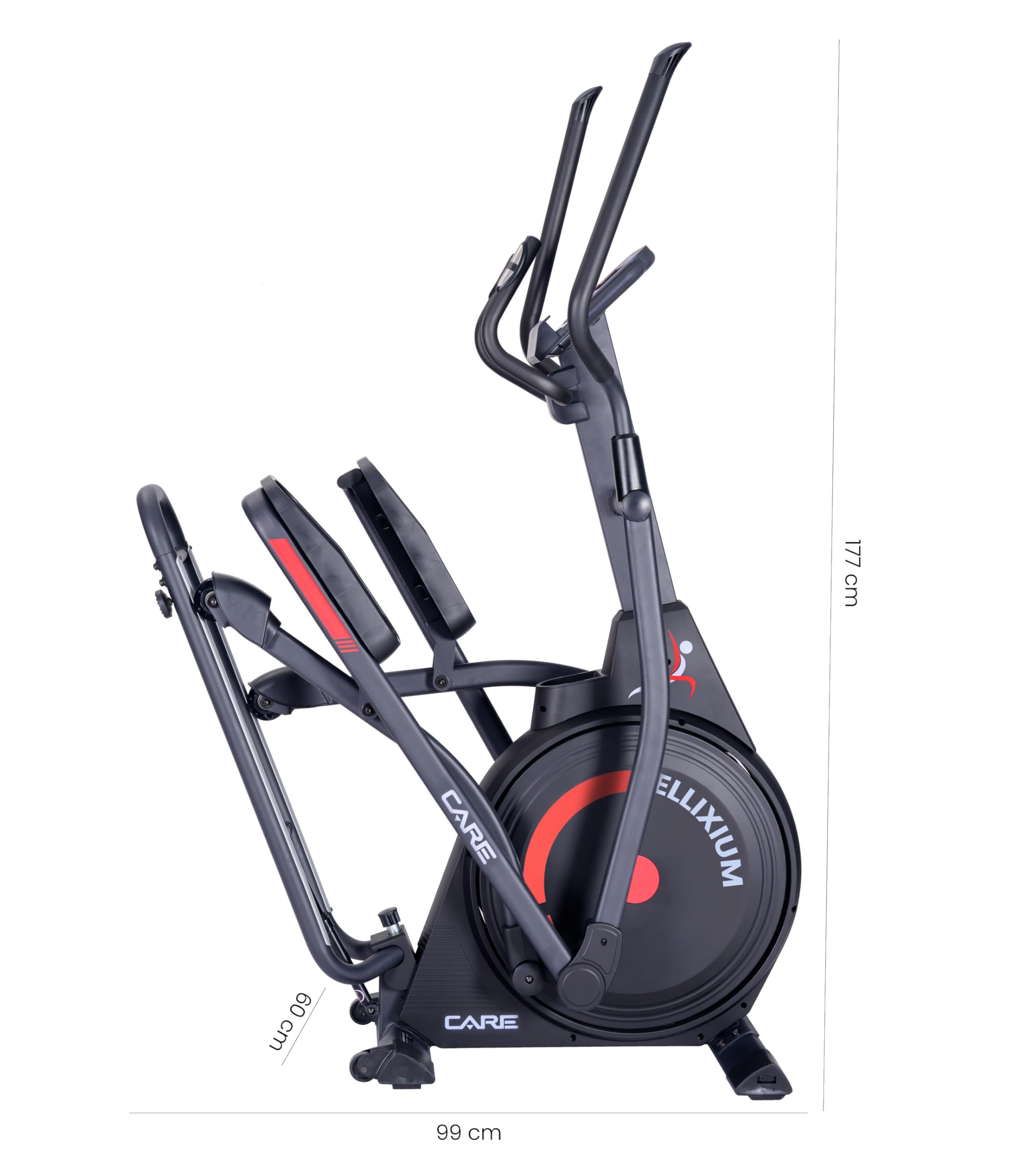 Care Fitness - Vélo Elliptique - ELLIXUM FD - 23 Programmes - Masse d'intertie 16Kg - Système de Pliage Ingénieux - Semelles Antidérapantes - Système de Résistance Magnétique Fluide et Silencieux