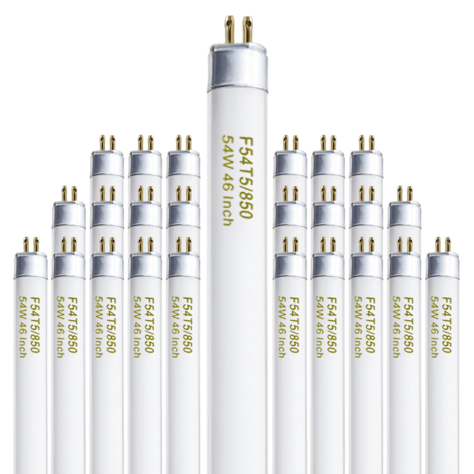 46 Inches T5 Fluorescent Bulb 54W, F54T5/850/HO 54 Watt T5 High Output 5000K Fluorescent Tube, 25 Pack, G5 Base, 4200 Lumens, CRI 82
